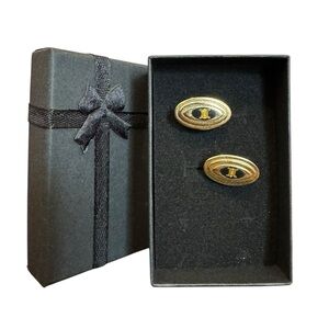 Celine Gold and Black Oval Cuff Links with Eye Design